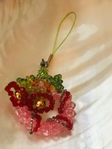Gently Used Small Pink &amp; Red Beaded Christmas Wreath w Holiday Bells Backpack or - £6.12 GBP