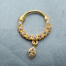 Zircon 18k gold hoop dangle nath nose ring for women, - £108.67 GBP