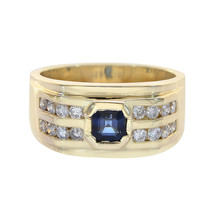 0.65 Carat Round Diamonds 0.75 Carat Princess Sapphire Mens Ring 14K Yellow Gold - £1,213.45 GBP