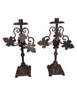 Cast Iron Pillar Candle Holders (2) Pair Heavy Grape Vine Leaves Rustic ... - €83,98 EUR