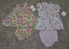 Girls Dress Bloomers 4 pc White Pink Floral Polka Dot Poplin Summer- 3/6 months - £7.84 GBP