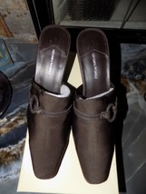 Studio Works Lucy Dark Brown Stretch Fabric Mule Heels Size 9 Women&#39;s NEW - $50.00