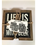 Quill to Paper &quot;LIFE HAPPENS BEER HELPS&quot; Coasters 4 piece set By Sixtrees - £7.06 GBP