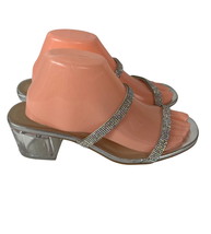 Soda Sandals Size 9 Silver Glittery Doule Strap Clear 2.5 Inch Heel - £12.80 GBP