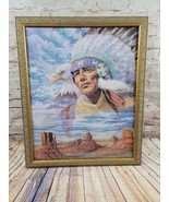 Native American Eagle Traditional Ethnic Man Headdress Framed Print Sign... - £19.54 GBP