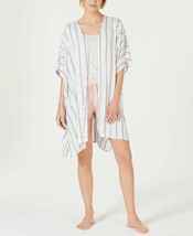 $34 Jenni Intimates One Size Wrap Robe Coastal Stripe Printed Short-Sleeve - £13.19 GBP