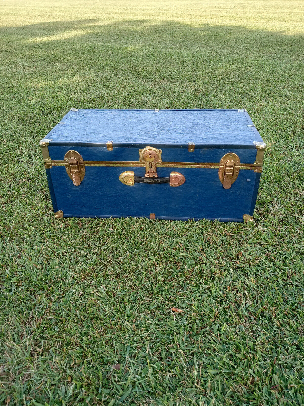 Primary image for Vintage Seward Blue Steamer Trunk Foot Locker W/Original Wood Interior- Trunk #1