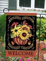 Welcome Fall Autumn Harvest Sunflower &amp; Pumpkin Garden Flag-2 Sided,12&quot; x 18&quot; - £14.46 GBP