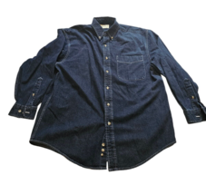 Eddie Bauer Denim Shirt Mens Dark Blue Button Down Long Sleeve Adult SEE DESCRIP - £23.87 GBP