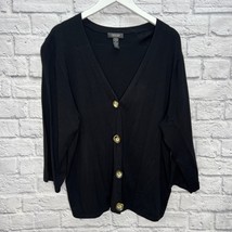 Spense Woman Silk Blend Cardigan Sweater Black Size 2X Big Button 3/4 Sleeve V - £27.62 GBP