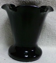 Black Amethyst Glass 4 7/8&quot; Vase Crimped Flat Base Tear Drop Mark Dark Purple - £19.92 GBP