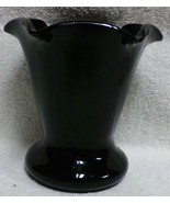 Black Amethyst Glass 4 7/8&quot; Vase Crimped Flat Base Tear Drop Mark Dark P... - $24.99