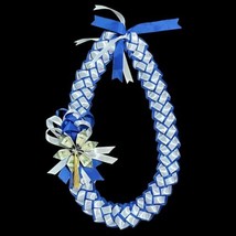 Graduation Money Lei Flower Crisp Bills Blue &amp; White Four Braided Ribbons - £51.43 GBP