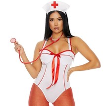 Nurse Costume Bodysuit Romper Headband Hat Stethoscope White Red 558754 - £33.27 GBP