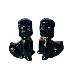 Salt Pepper Shakers vtg figurines anthropomorphic black poodle puppy dogs Japan - £23.23 GBP