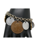 1957-1960s Africa Austria Mexico Coins Dangle Charm Bracelet - $36.99
