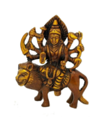 Goddess Durga on Lion BW181 Painted Brass Figurine 4&quot; H - £35.24 GBP