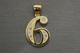 14k Yellow Gold Plated 1Ct Round Lab Created Diamond Number &quot;6&quot; Initial Pendent - £114.60 GBP