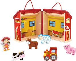 Foldable Farm Station Wooden Barn Play Set for Kids Pretend Interactive Play Fun - £14.78 GBP