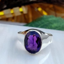 Natural Dark Purple Amethyst Oval Gemstone Sterling Silver Handmade Men Ring - $64.00