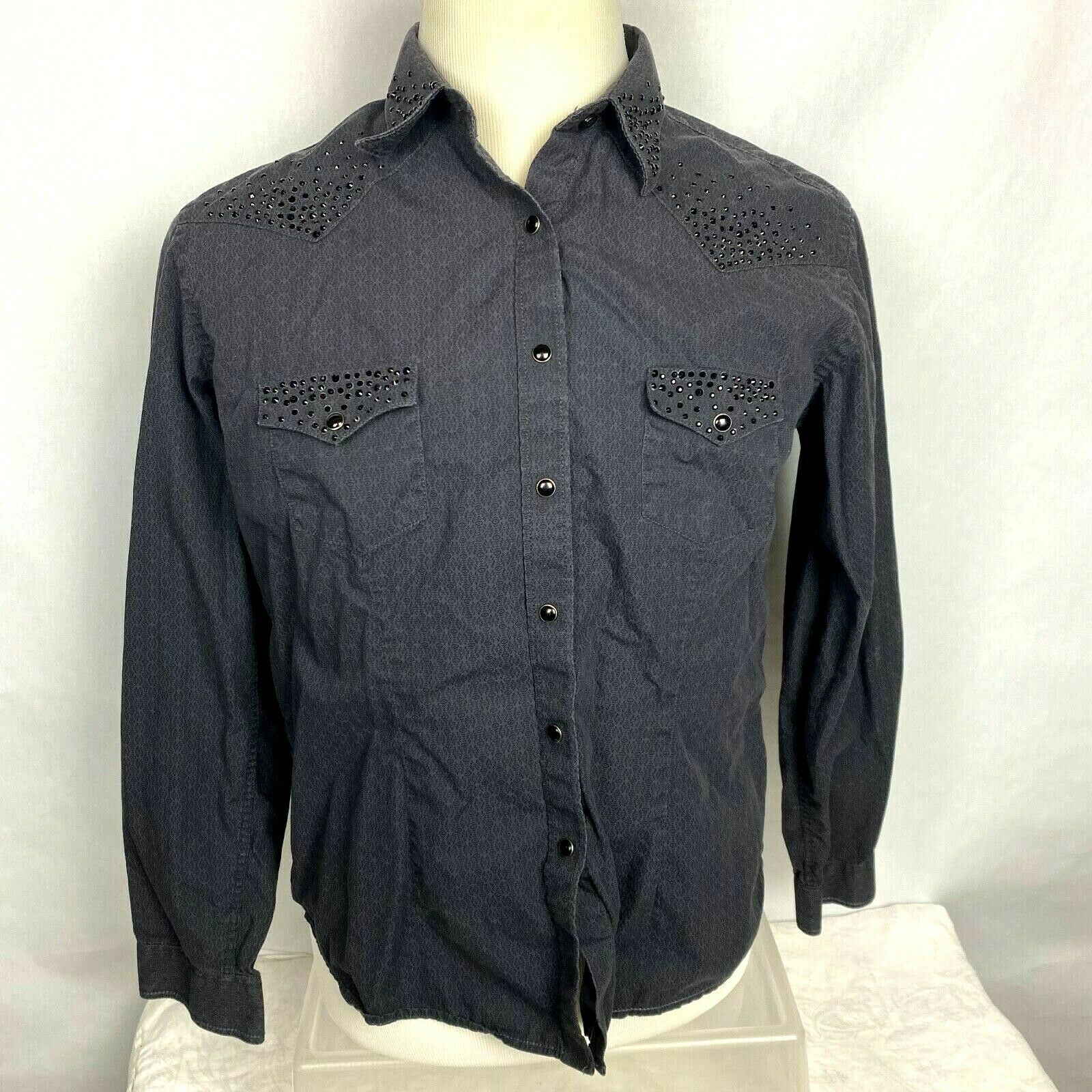 Primary image for Panhandle Rough Stock Rhinestones Gray Western Shirt Enamel Snap Buttons Sz L