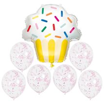 Cupcake Party Supplies - 1 Giant Cupcake Foil Balloon &amp; 6 Clear With Pin... - £9.24 GBP