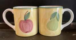 (2) Caleca Frutta Coffee Mugs Cups Fruit Grapes Apple Pear Yellow Background - £15.67 GBP
