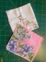 Vintage Pink &amp; Blue Flower Hankies Set #15 - £5.93 GBP