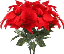 Christmas Poinsettia Flowers Fake Bushes Velvet Flower Arrangement For Xmas - £24.35 GBP