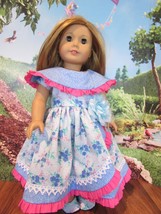 homemade 18" american girl/madame alexander blue flower dress doll clothes - $24.30