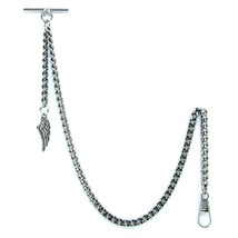 Albert Chain Silver Pocket Watch Chain for Men with Angel Wing Fob T Bar AC59 - £9.39 GBP+