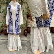 Pakistani White Straight Style Embroidered Cotton Gharara Dress with gown,L - £61.58 GBP