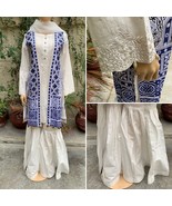 Pakistani White Straight Style Embroidered Cotton Gharara Dress with gown,L - £62.36 GBP