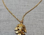Vintage Leaf Autumn Fall Pendant, Gold Tone Necklace, 24&#39;&#39; - £7.54 GBP