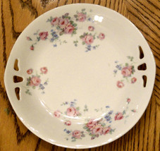 Porcelain Cake Plate Open Tab Handle Marked Germany Romany Pink Roses Tablescape - £12.60 GBP