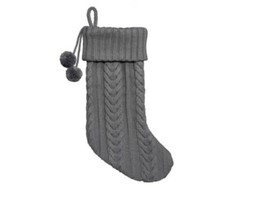 New Wondershop 20&quot; Cable Knit Christmas Stocking Gray with Poms, Satin Lining - £7.98 GBP