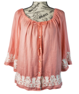 Talbots Petites Coral Linen Embroidered Peasant Boho Top Blouse Women Si... - £26.81 GBP