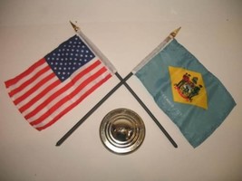 RFCO Delaware State USA America American Flag 4&#39;&#39;x6&#39;&#39; Desk Set Gold Base Best Ga - £3.06 GBP