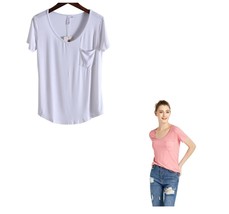 LUFENG Womens Casual V Neck T-Shirt Short Sleeve High Low Tunic Loose La... - £11.85 GBP