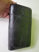 Vintage Womens Wallet Clutch Leather Stitched Multi Pockets Dark Brown - £27.36 GBP