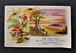 1880 antique ANNA PUHL wilmington de victorian card DRY GOODS TRIMMINGS ... - £38.47 GBP