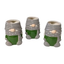 Pottery Barn Gnome Mug Set x 3 Ceramic Gnomette Holiday Gray Green Polka Dots - £61.03 GBP