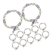 12 PCS First Communion Stretch Purple Pearl Bracelet with - £51.79 GBP