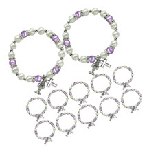 12 PCS First Communion Stretch Purple Pearl Bracelet with - $66.10