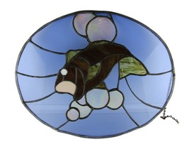 Vintage Stained Glass Bass Fish Hanging Panel Suncatcher Large 19.5 Inch, DMG - £57.99 GBP