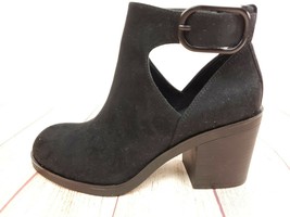 Mix No 6 Women&#39;s Size 6.5 Lopen Bootie Heels Ankle Strap Black Faux Suede  - £23.64 GBP