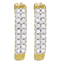 10k Yellow Gold Womens Round Pave-set Diamond Huggie Hoop Earrings 1/4 Cttw - $219.00