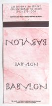 Babylon - Greensboro, North Carolina Bar Restaurant? 30 Strike Matchbook Cover - £1.42 GBP