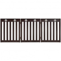 24 Inch Folding Wooden Freestanding Dog Gate with 360?° Flexible Hinge for - £74.39 GBP
