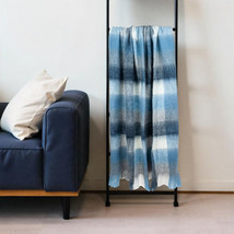 52" X 67" Gray Ivory and Blue Woven Wool Blend Plaid Throw Blanket with Fringe - $1,905.07 MXN